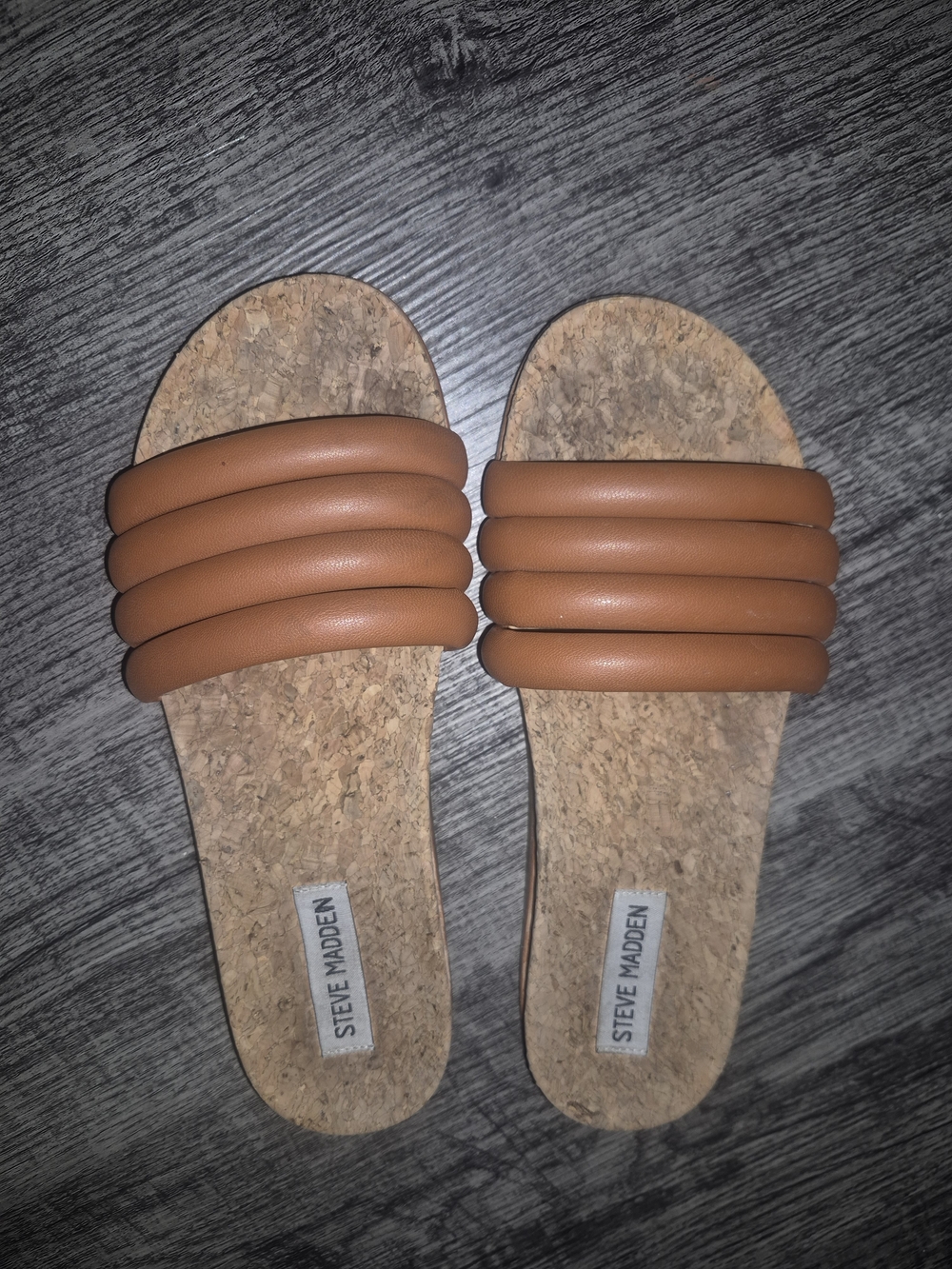 Steve Madden Tan Padded Cork-Style Slide Sandals